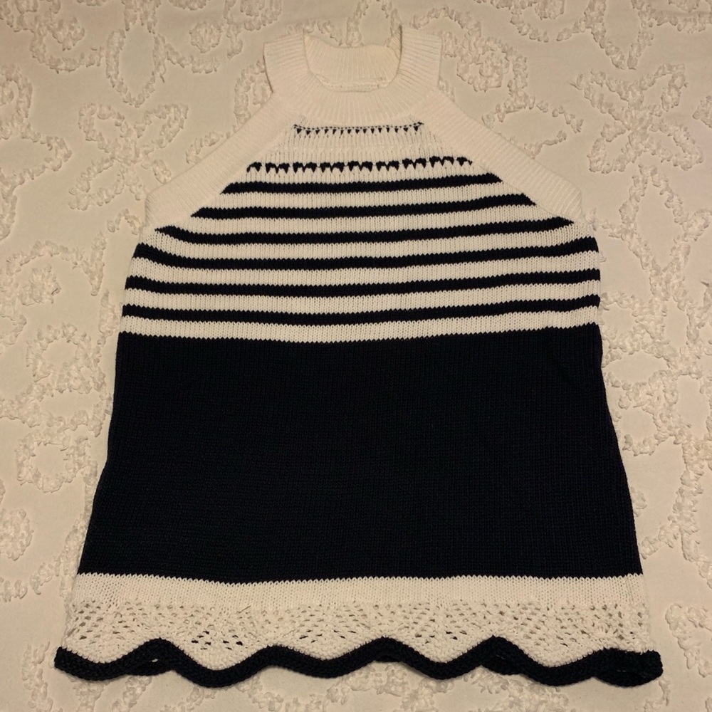 Navy and white scalloped edge sweater tank